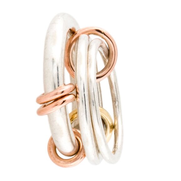 SPINELLI KILCOLLIN TRI-TONE 18K ROSE YELLOW GOLD & STERLING ORION SG BAND RING - Picture 2 of 10